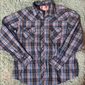 Men's Wrancher by Wrangler Blue Plaid Western Shirt
